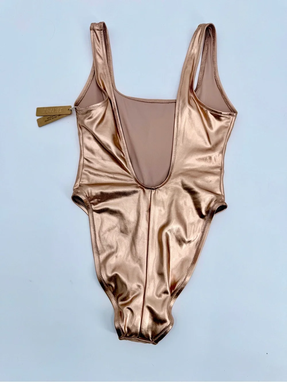 SKIMS Metallic Swim High Cut One Piece Swimsuit Champagne XXS NWT